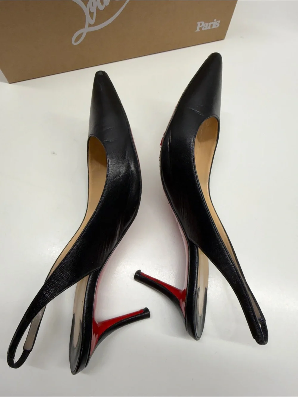 Christian Louboutin Black Leather Slingback Pumps with Red Soles